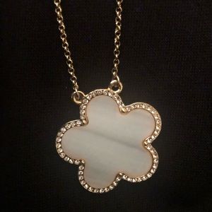 large clover in cream, rhinestone stone in gold